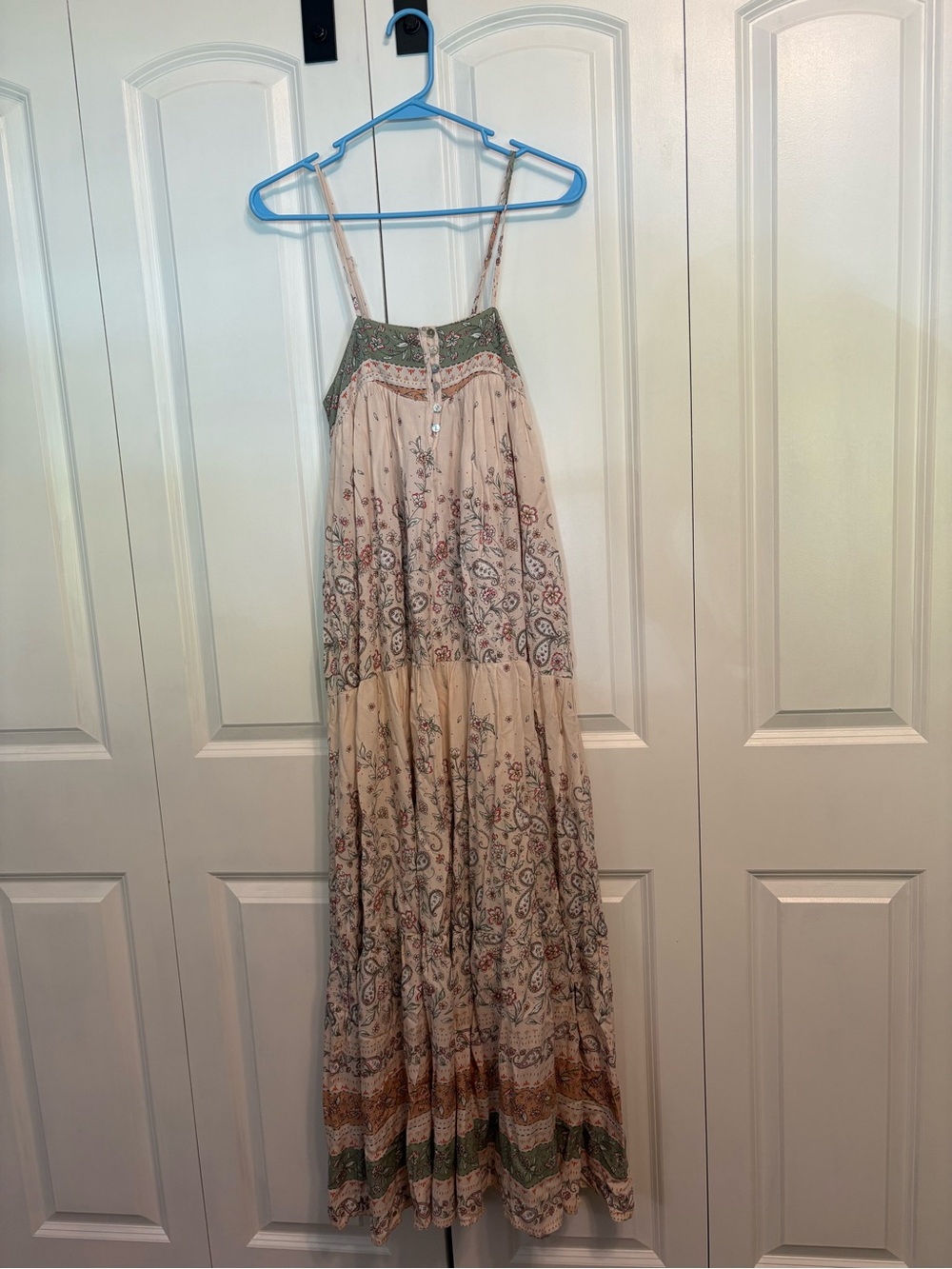 In Bloom Cream Maxi Dress with Green Yoke and Multicolor Floral Print